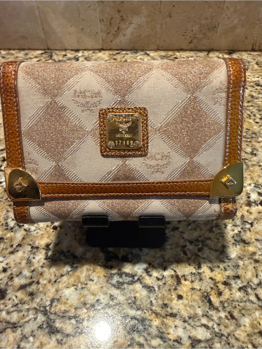 MCM Bronze and Gold Tri-Fold Wallet